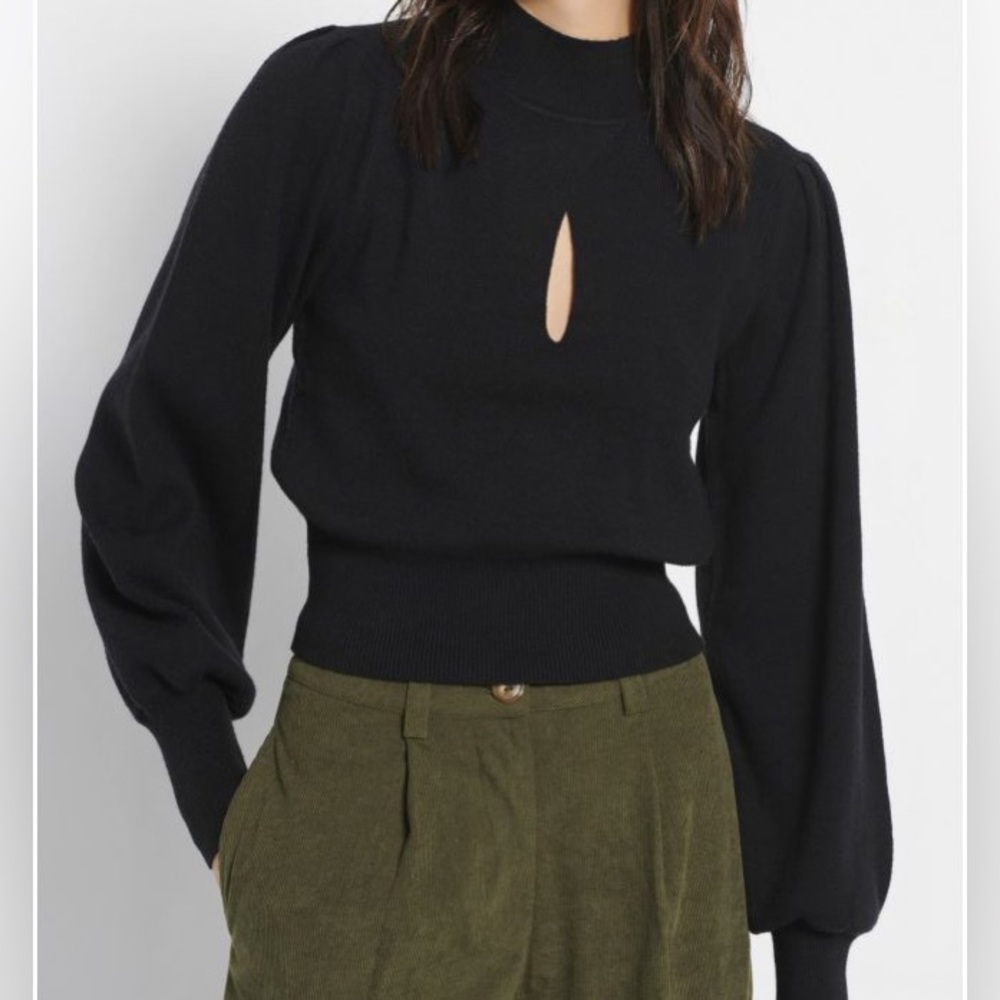 Soft High Crew Neck Keyhole Puff Sleeve Sweater Mock Black Exlura Size Medium - Picture 14 of 16